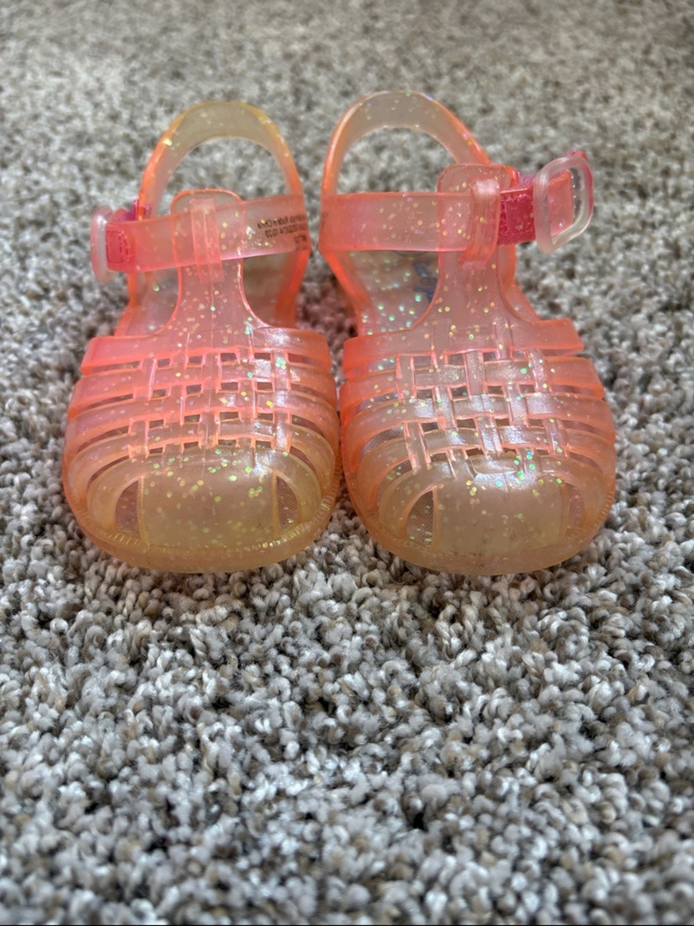 Cat & Jack Orange Pink Glitter Jelly Sandals